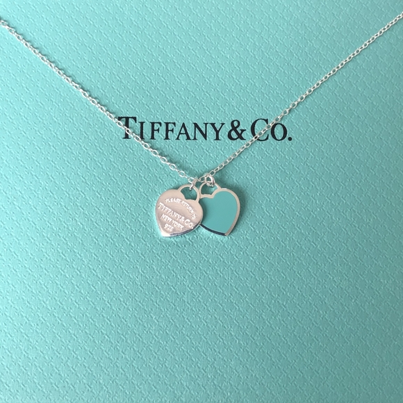 Women's white gold peach heart blue necklace